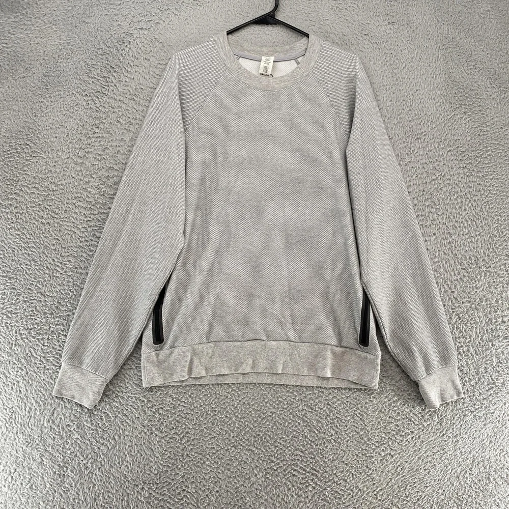 Alo Yoga‎ Sweatshirt Mens Medium Gray Crewneck Zip Pocket Raglan Knit Textured